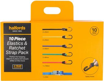 Halfords 10 Piece Elastics and Ratchet Strap Pack