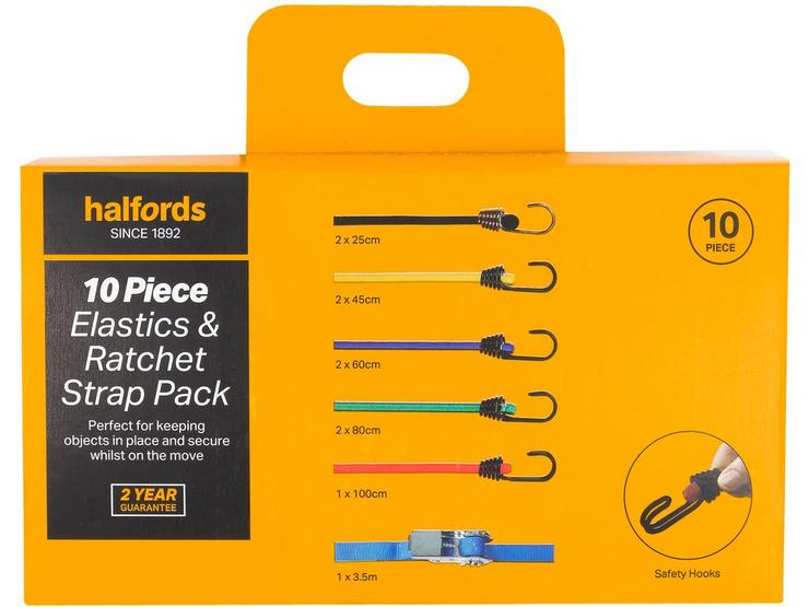 Halfords 10 Piece Elastics and Ratchet Strap Pack