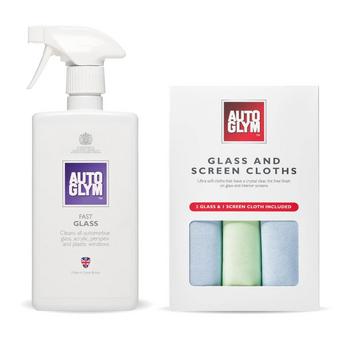 Autoglym Fast Glass 500ml & Glass & Screen Cloths Bundle