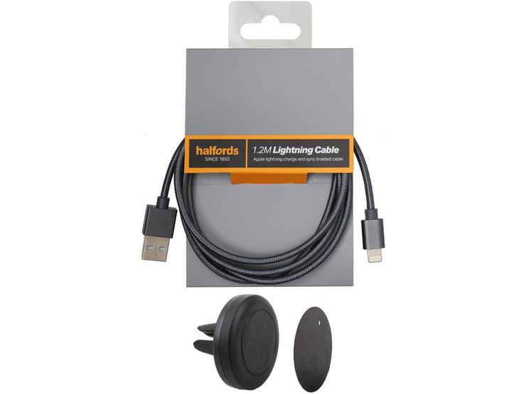 Halfords Magnetic Car Holder & Lightning Cable Bundle