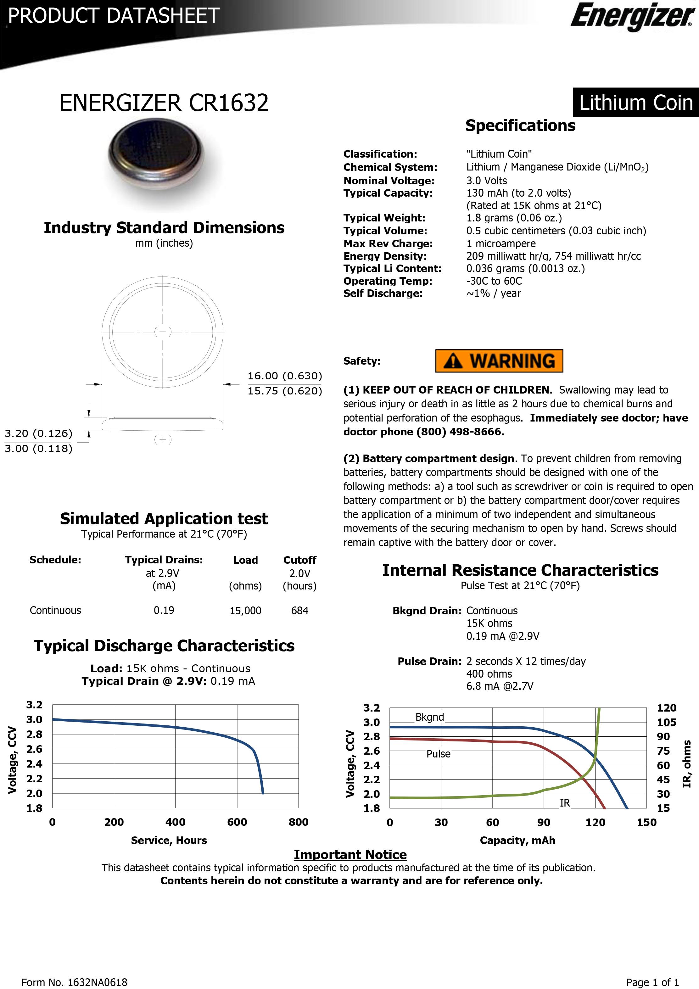 Energizer CR1632 Lithium Coin Battery