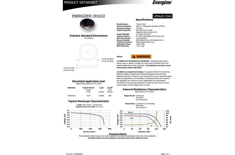 Energizer CR1632 Lithium Coin Battery Energizer CR1632 Lithium Coin Battery