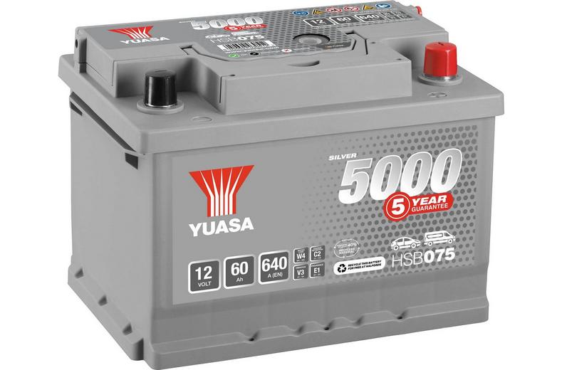 Yuasa HSB075 Silver 12V Car Battery 5 Year Guarantee Yuasa HSB075 Silver 12V Car Battery 5 Year Guarantee