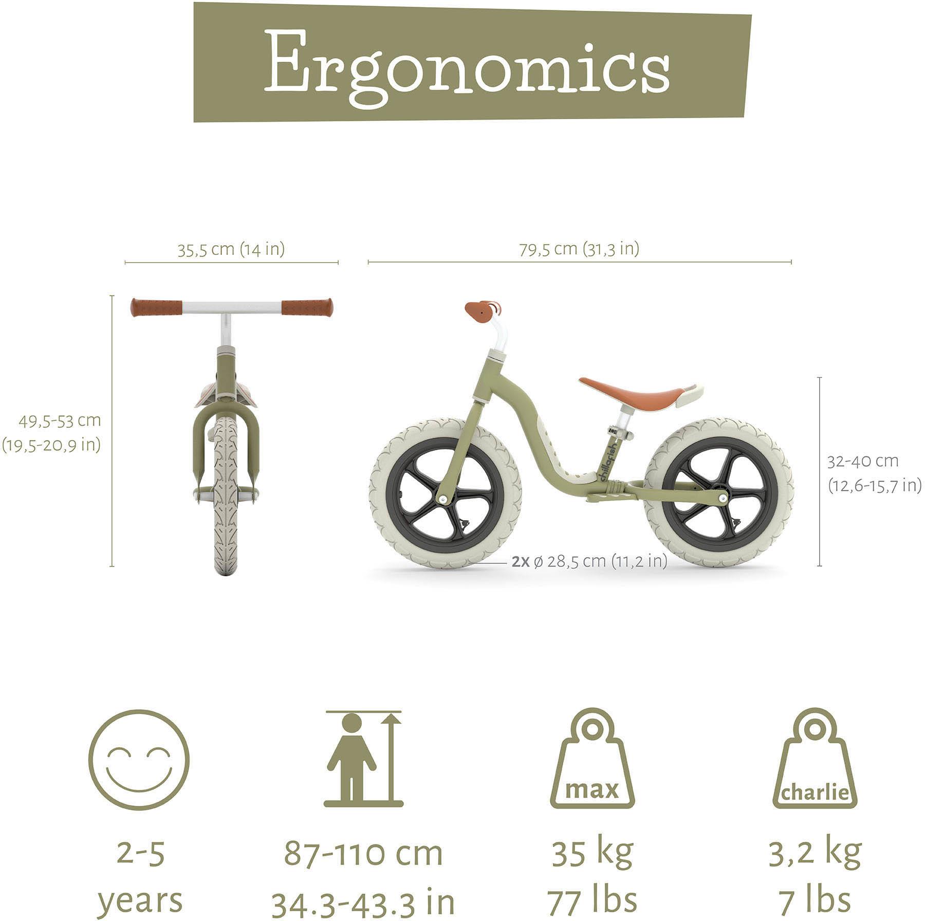 Chillafish Charlie LUX Balance Bike - Olive - 12" Wheel