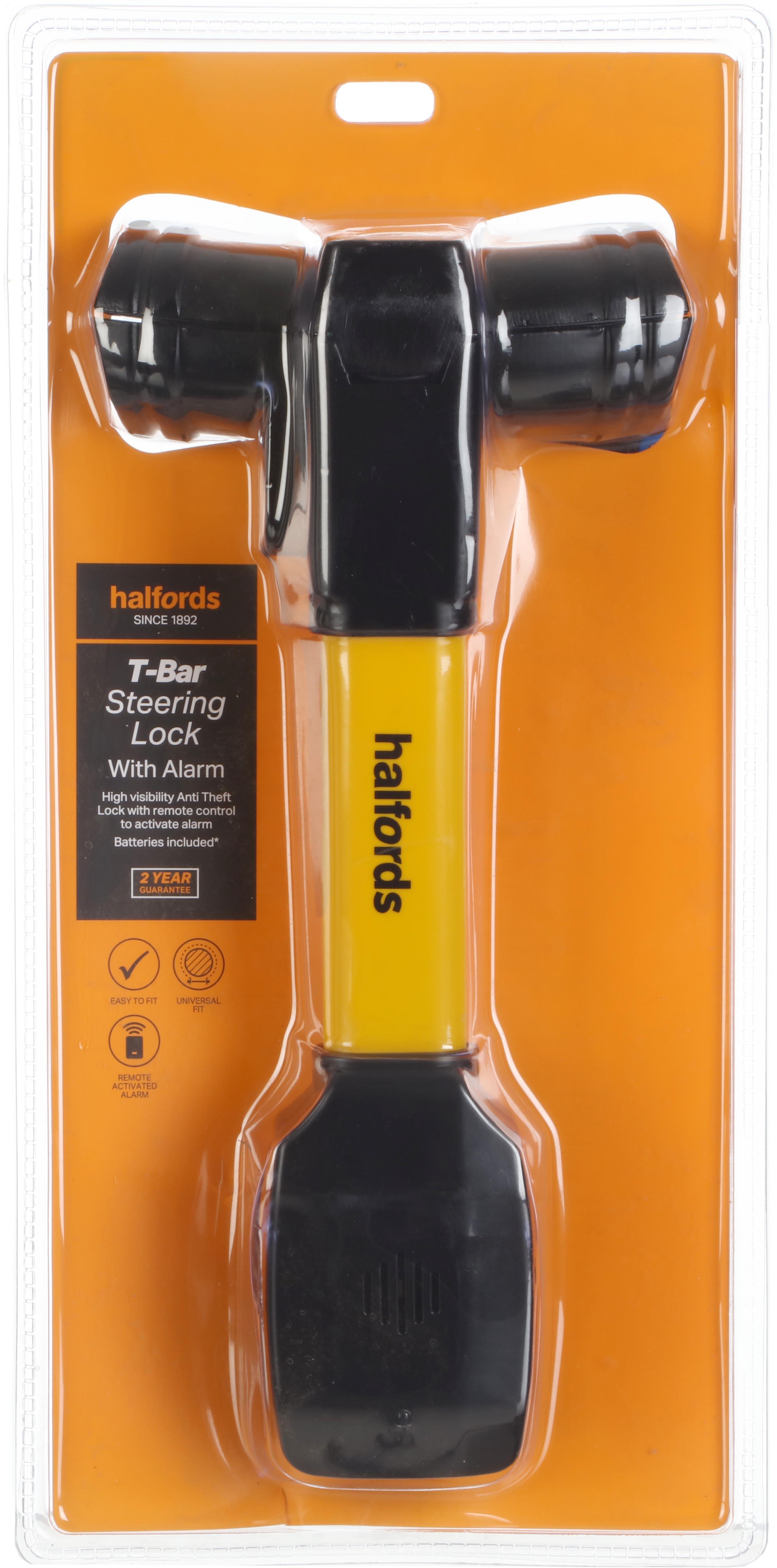 Halfords T-Bar Steering Lock with Alarm