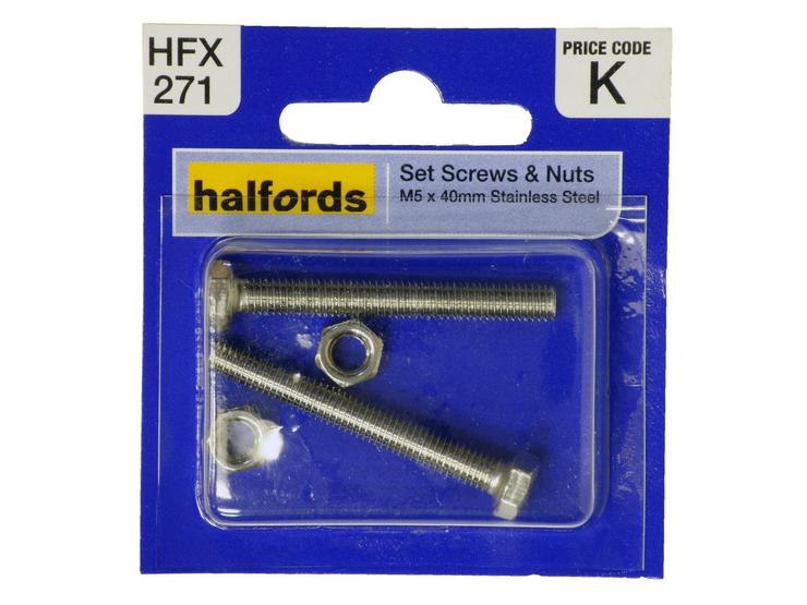 Halfords Set Screws and Nuts M5 x 40mm