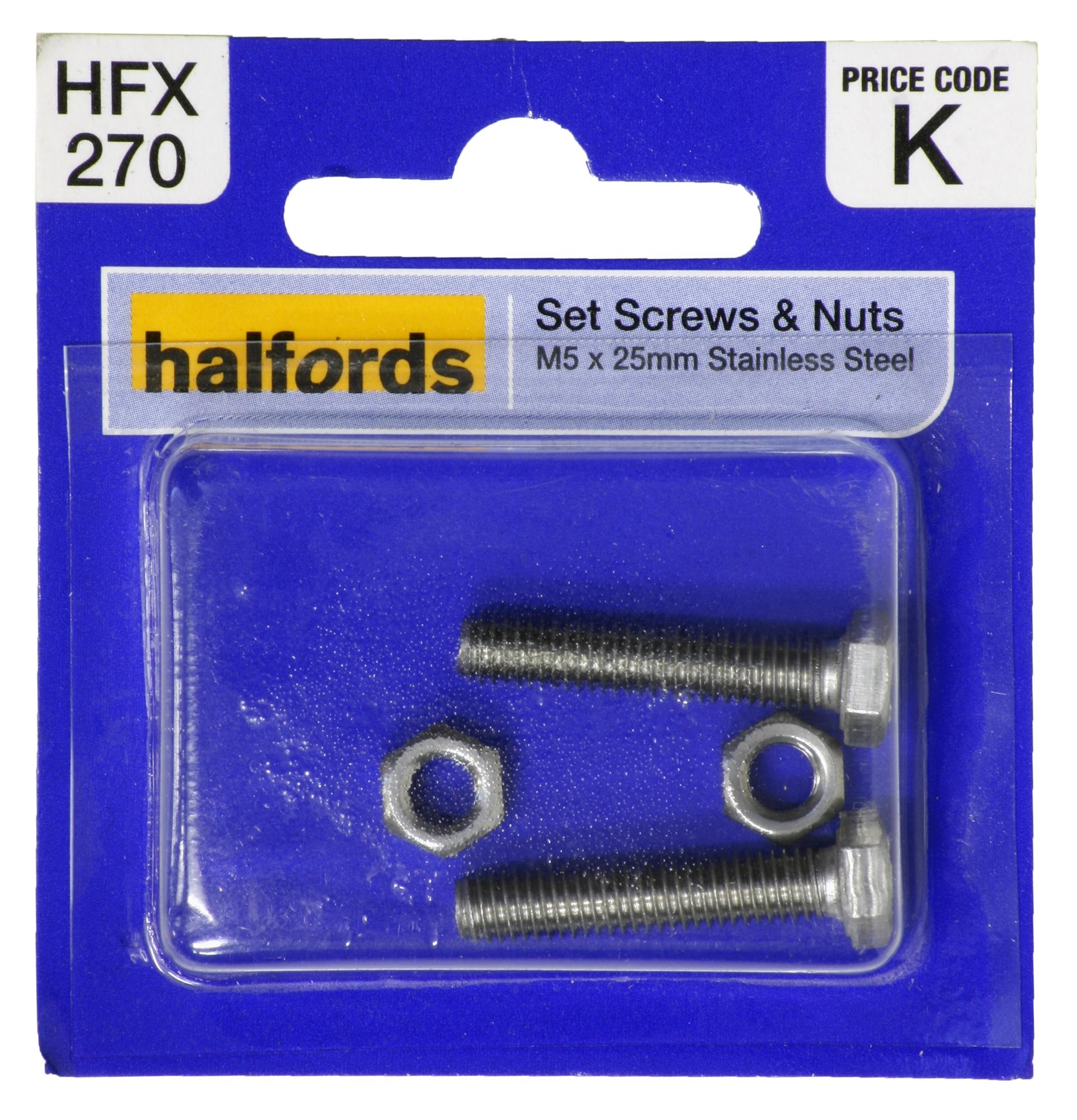 Halfords Stainless Steel Set Screws And Nuts M5 X 25Mm