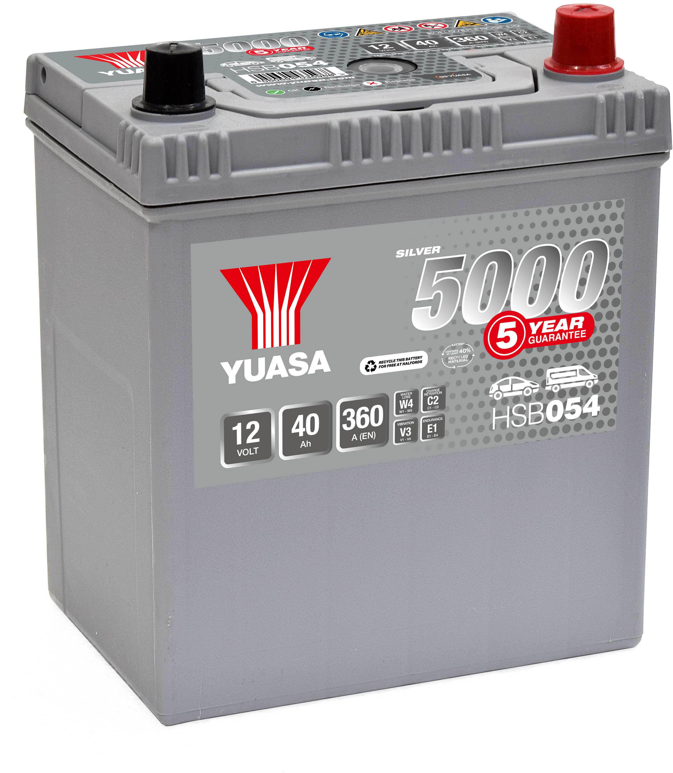 Yuasa HSB054 Lead Acid 12V Car Battery 5 Year Guarantee | Halfords UK