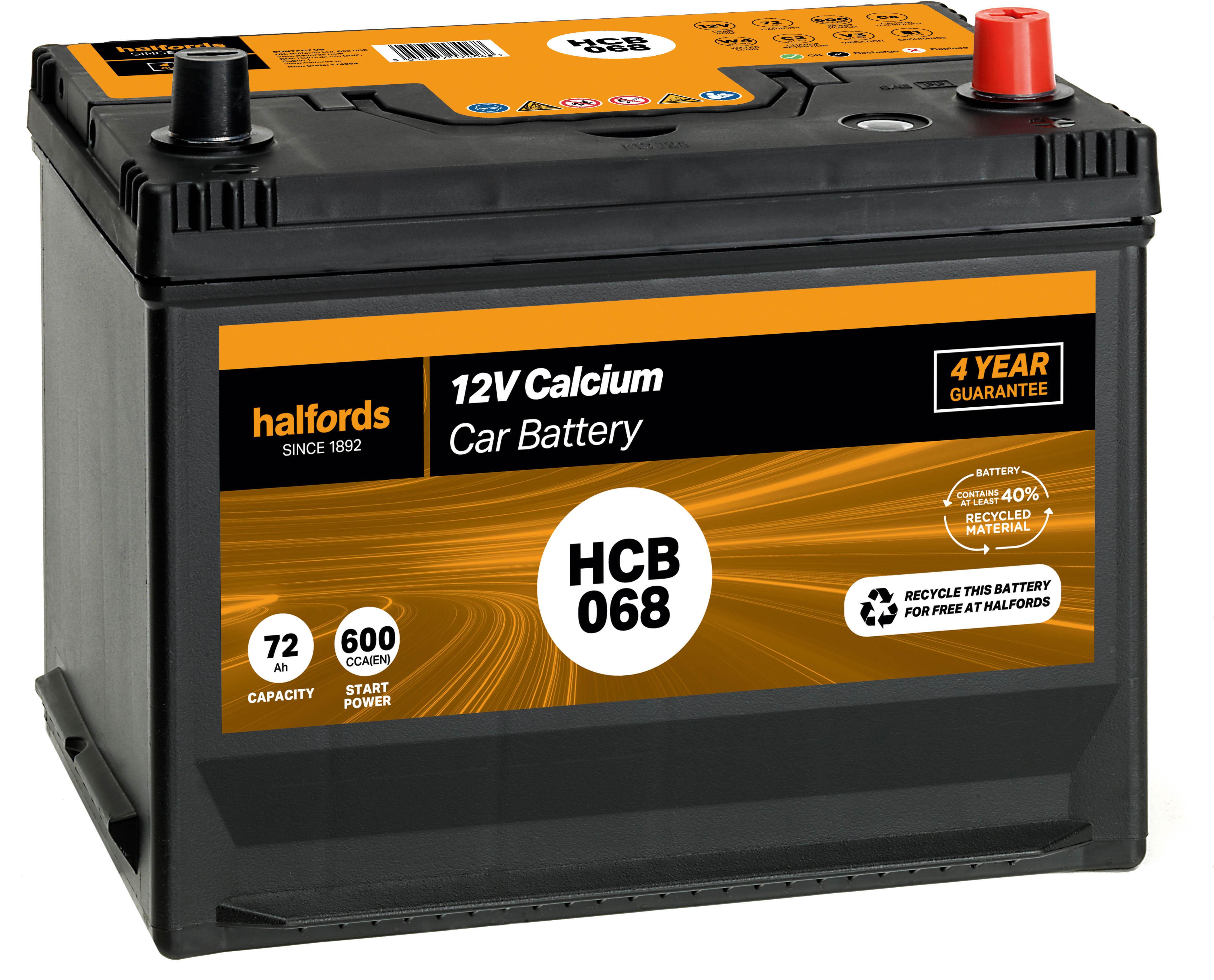 Halfords HCB068 12V Car Battery 4 Year Guarantee