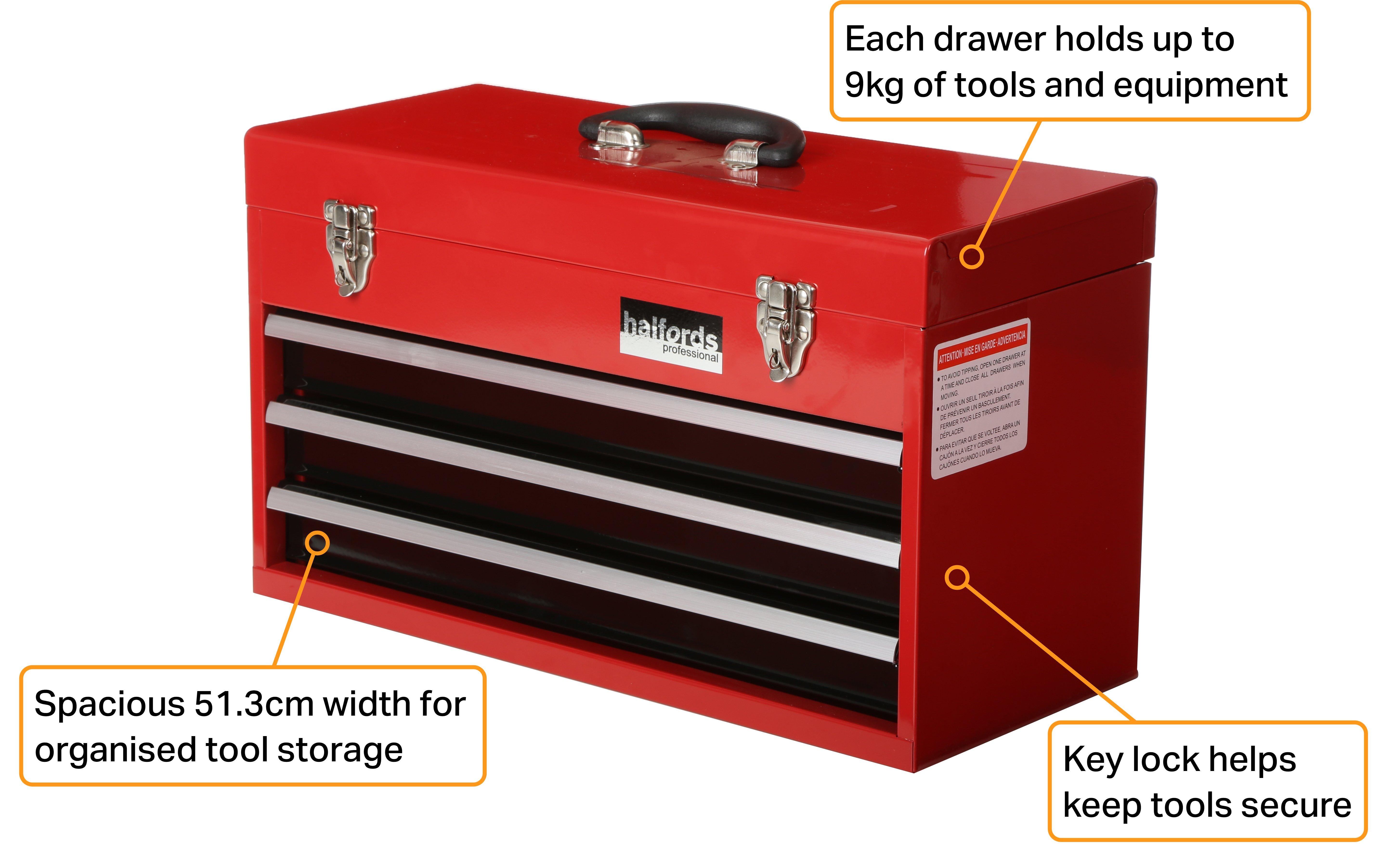 Halfords 3 Drawer Metal Portable Tool Chest