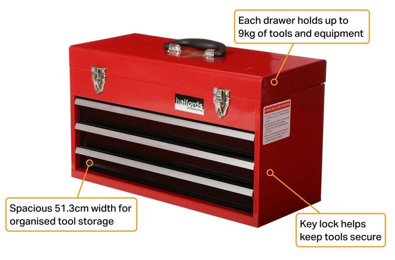 Halfords 3 Drawer Metal Portable Tool Chest Halfords 3 Drawer Metal Portable Tool Chest