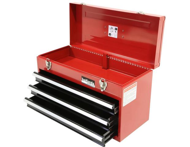 Halfords 3 Drawer Metal Portable Tool Chest - Red B+