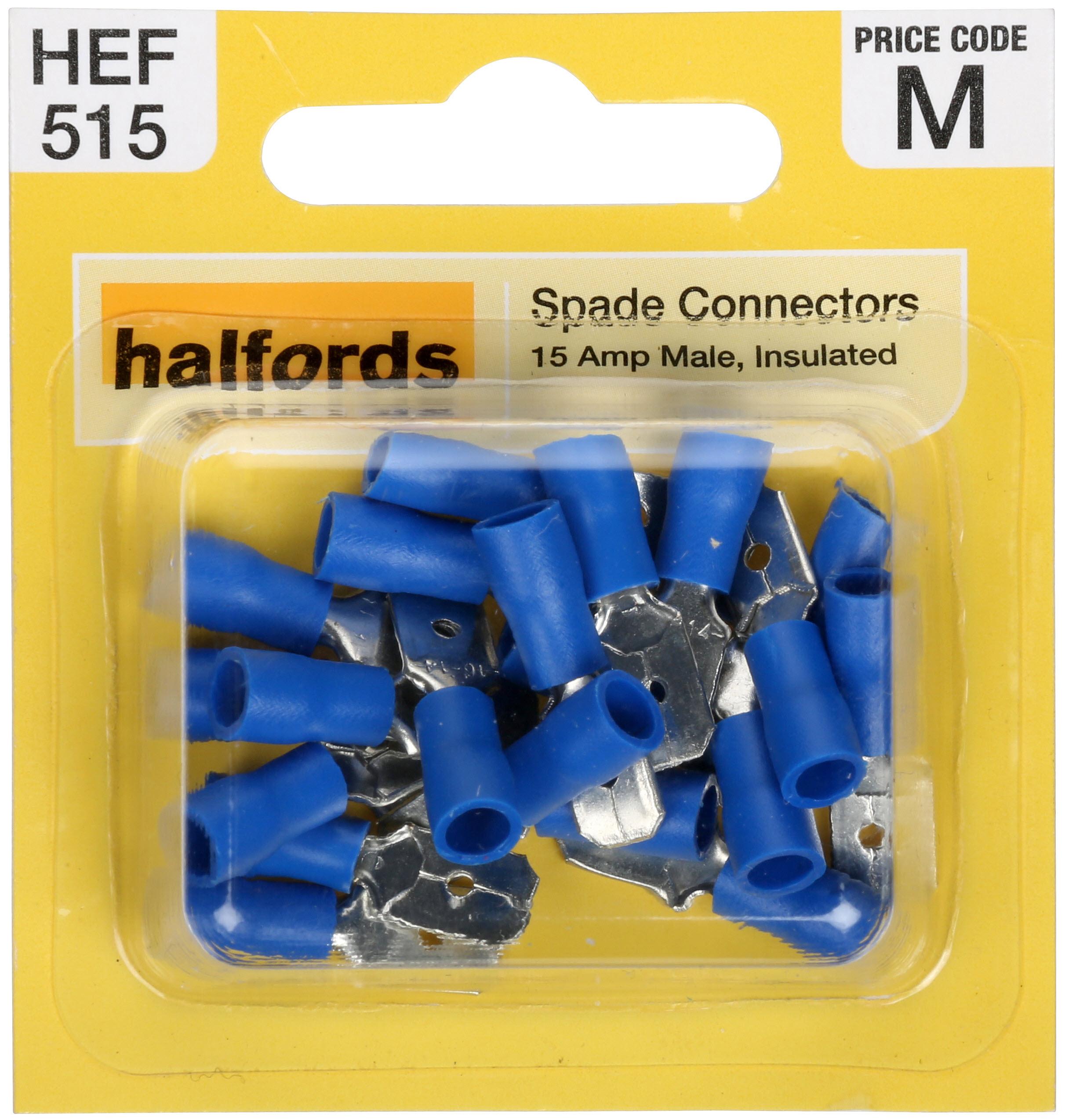 Halfords Spade Connectors (HEF515) 15 Amp/Male Halfords UK