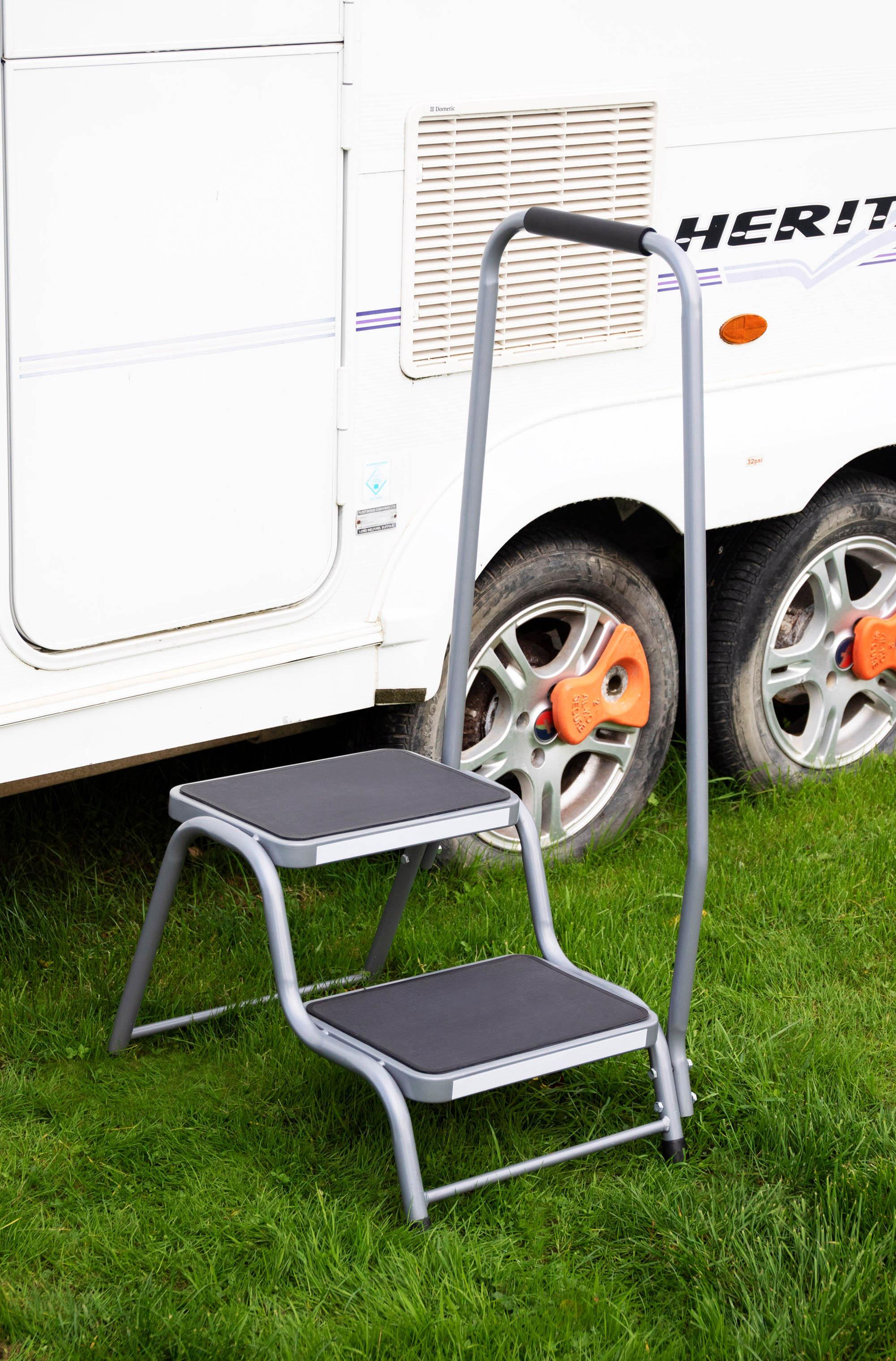 Double Steel Caravan Step with Handrail