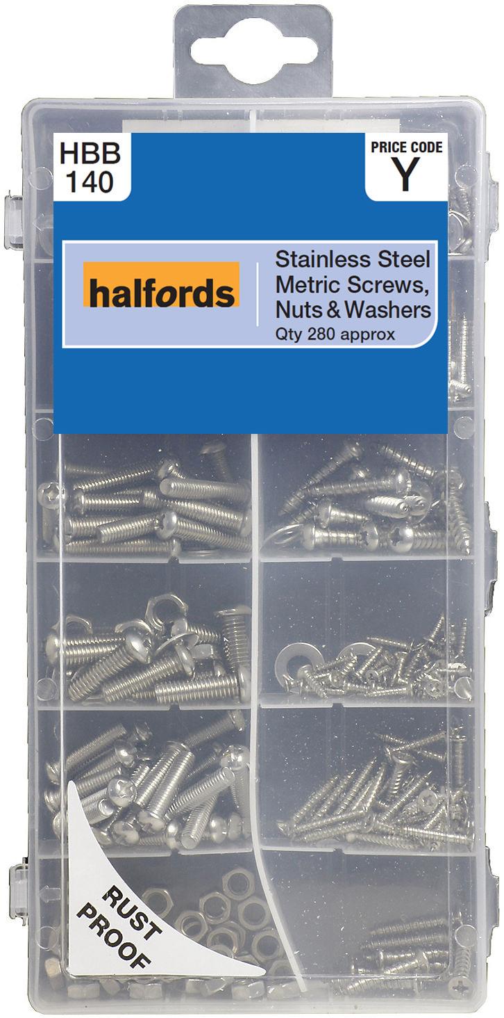 Halfords Assorted Stainless Steel Screws, Nuts & Washers