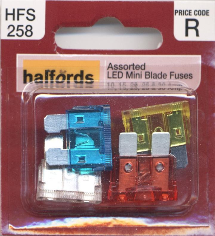 Halfords Assorted Led Mini Blade Fuses 10/15/20/25/30 Amp (Hfs258)
