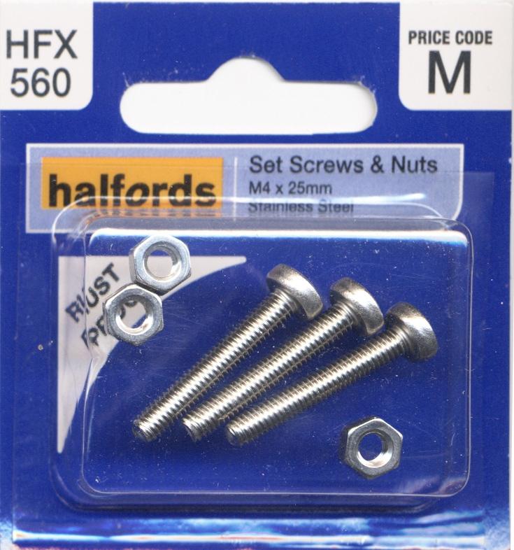 Halfords Set Screws And Nuts M4 X 25Mm