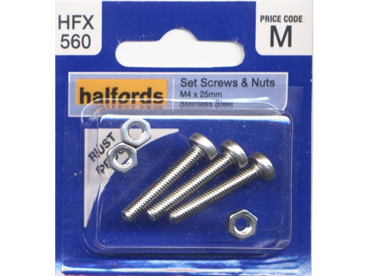 Halfords Set Screws and Nuts M4 x 25mm