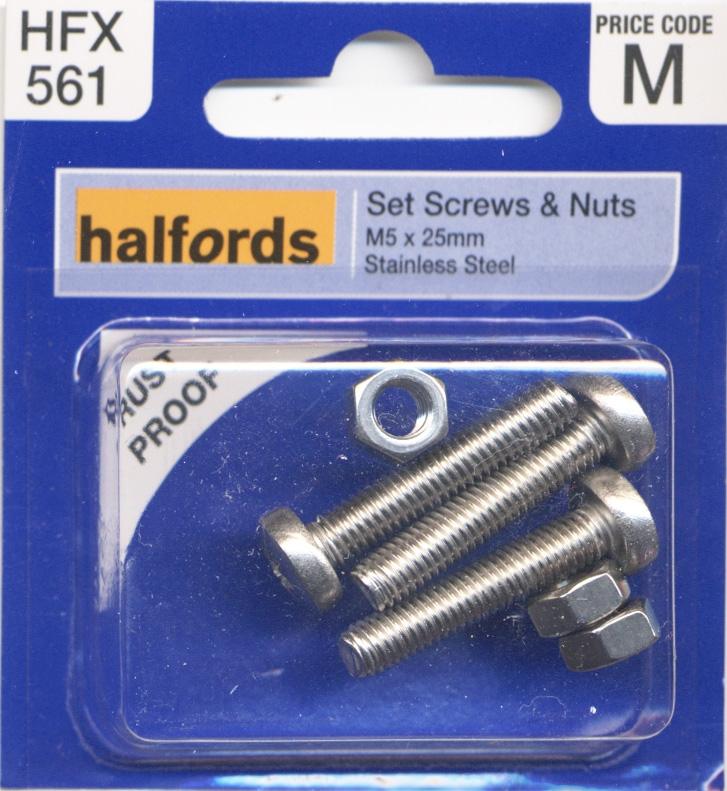 Halfords Set Screws And Nuts M5 X 25Mm