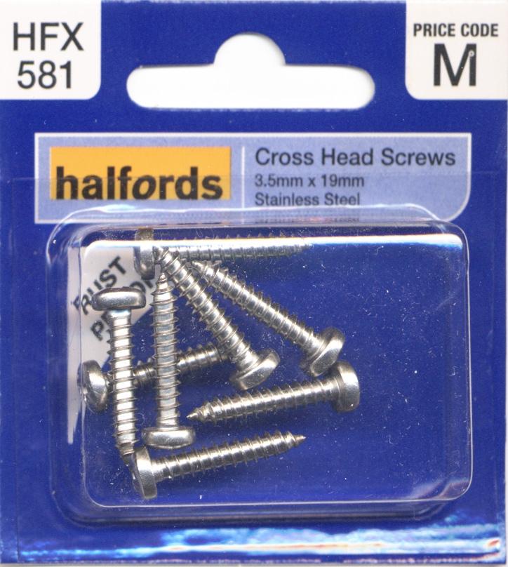 Halfords Cross Head Screws 3.5Mmx19Mm