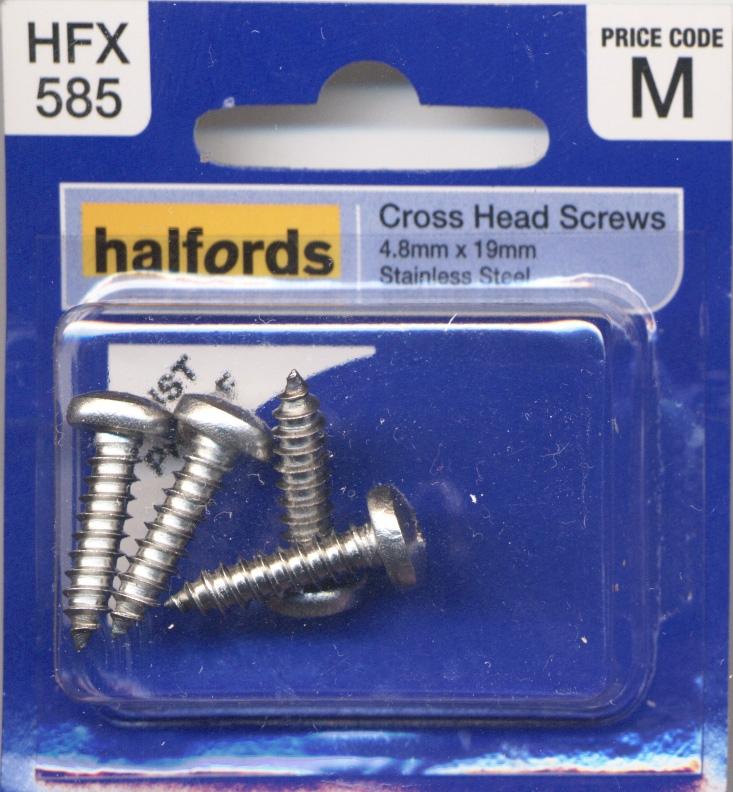 Halfords Cross Heas Screws 4.8Mmx19Mm