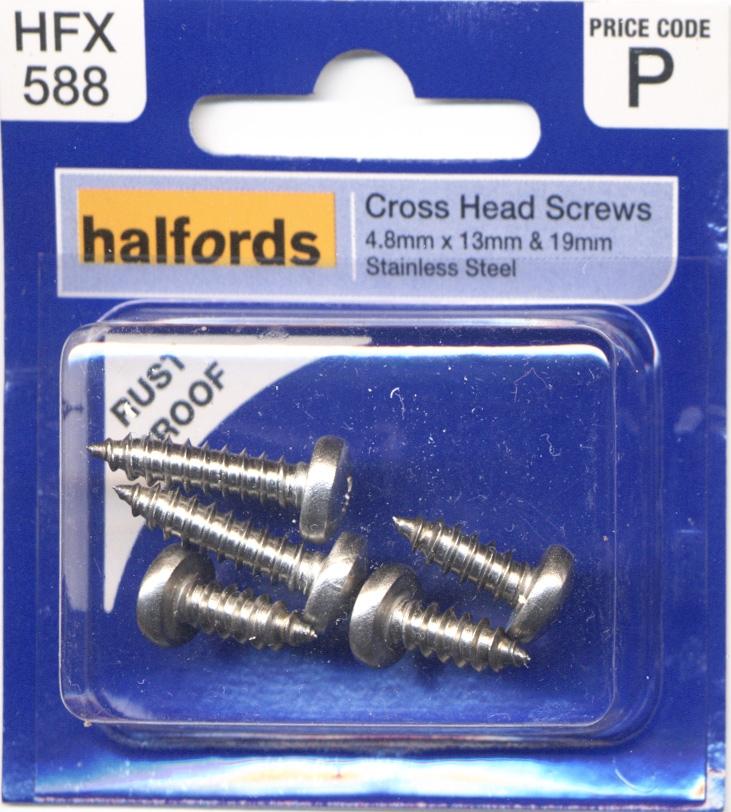 Halfords Cross Head Screws 4.8Mmx13Mm & 19Mm
