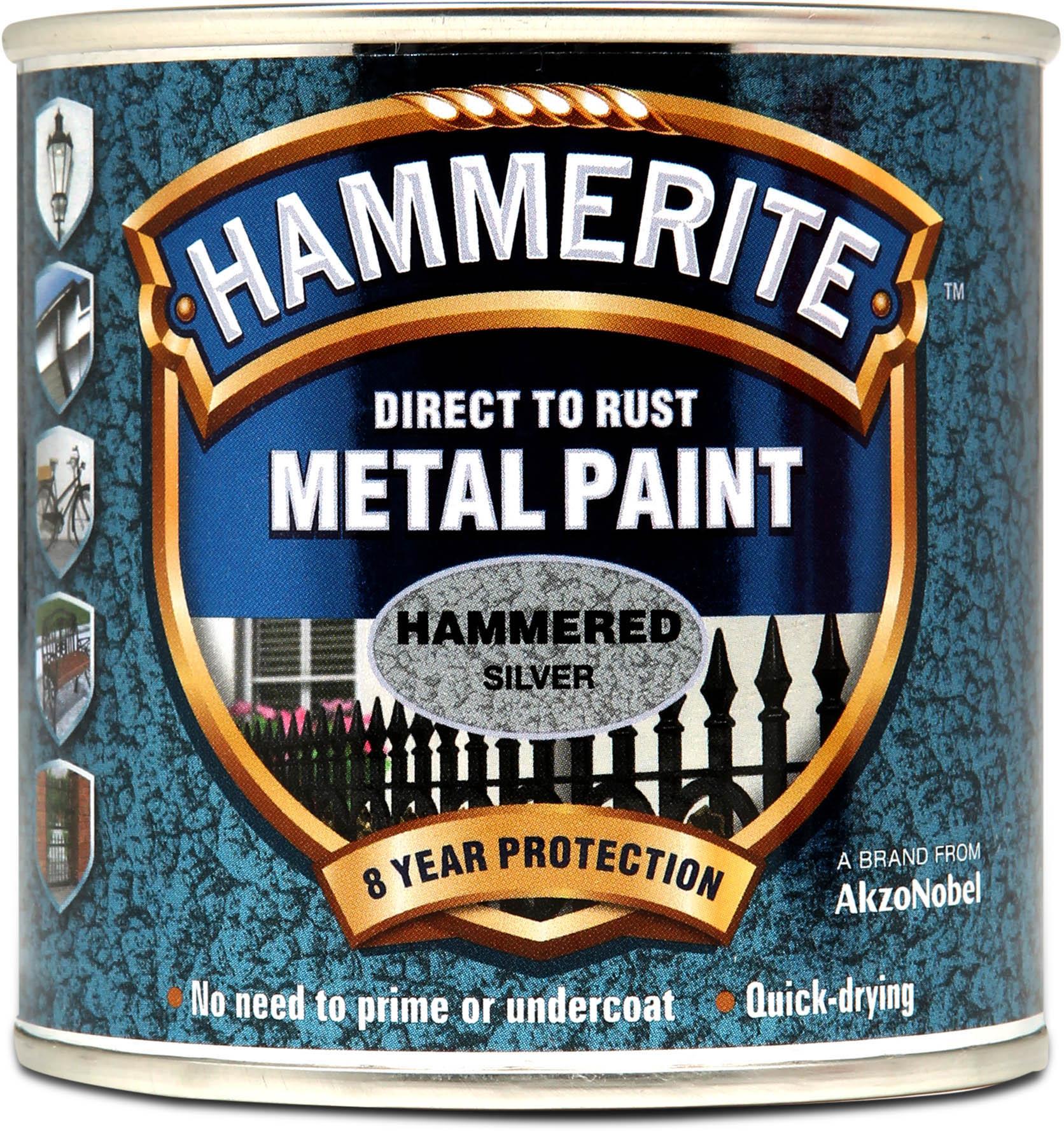 Hammerite Direct to Rust Metal Paint Hammered Silver 250ml