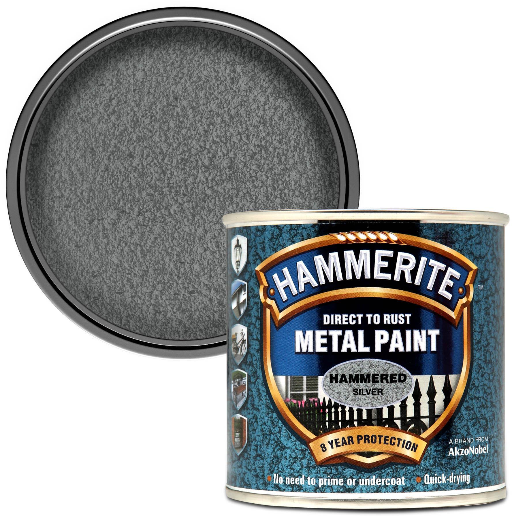 Hammerite Direct to Rust Metal Paint Hammered Silver 250ml