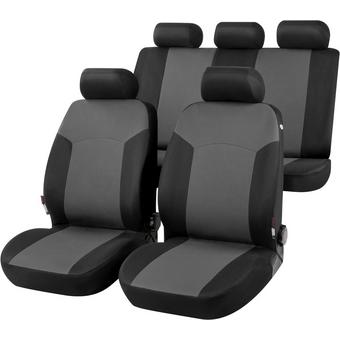 UKB4C Grey Steering Wheel Cover & 8 Piece Seat Cover Set Washable Airbag Safe Full Protection 