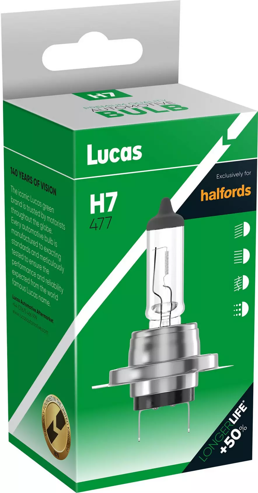H7 477 Car Headlight Bulb Halfords +25 percent Longer Life Single Pack