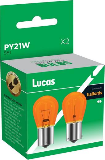 Lucas 581 PY21W Car Bulb Twin Pack