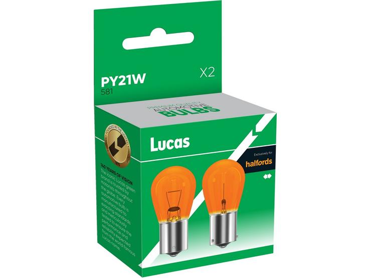 Lucas 581 PY21W Car Bulb Twin Pack