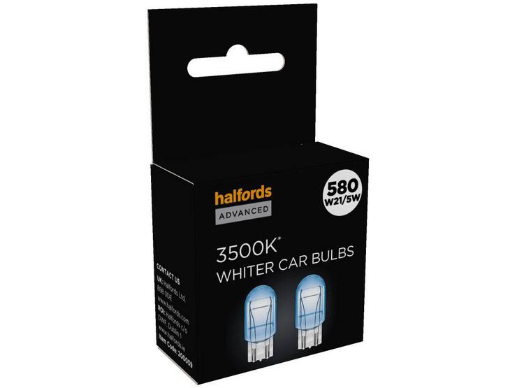 Halfords Advanced 580 W21/5W 3500K Whiter Bulb Twin Pack