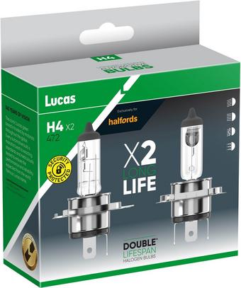 Lucas H4 472 Double Lifespan Car Headlight Bulb Twin Pack