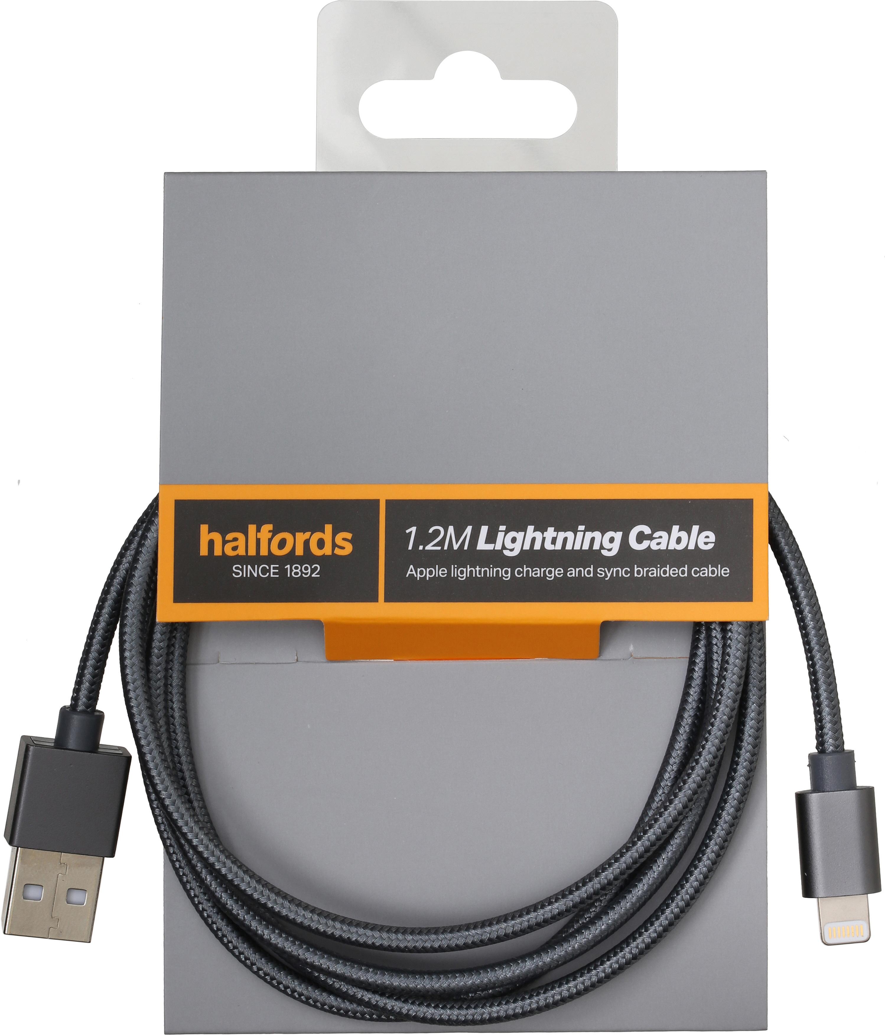 Halfords 1.2M Lightning Cable Charcoal