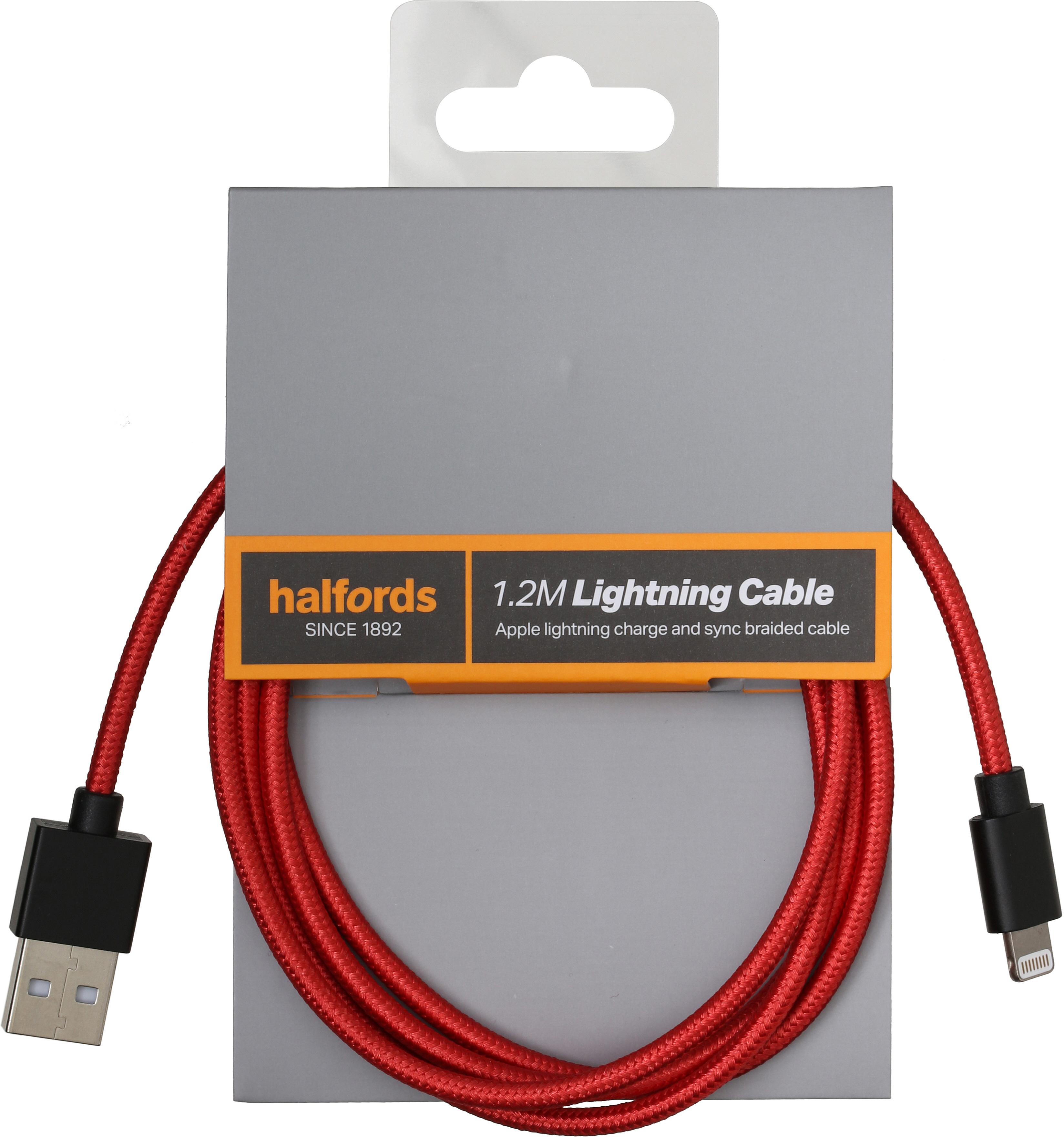 Halfords 1.2M Lightning Cable Black/Red