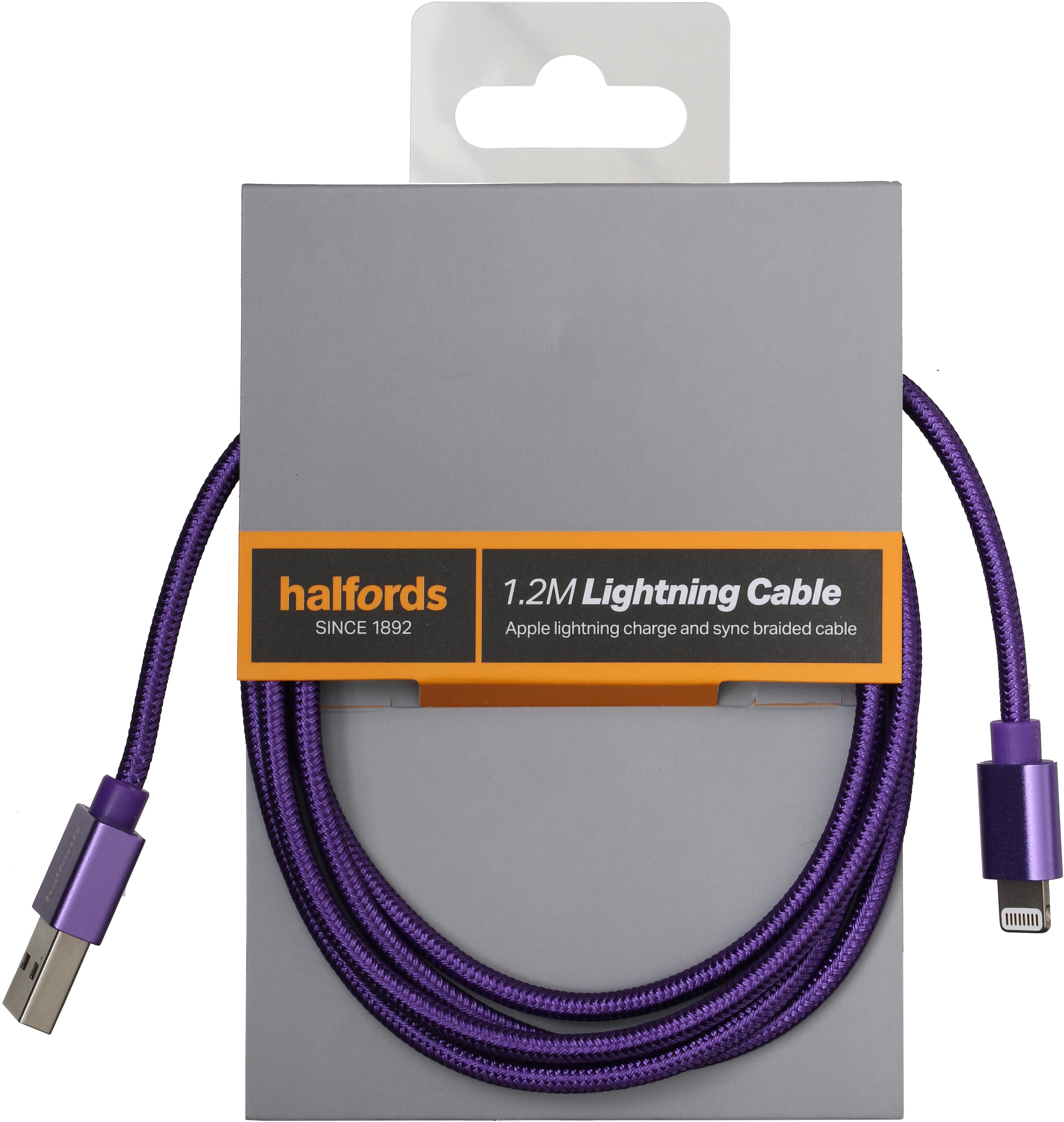 Halfords Lightning Cable 1.2M Purple for only £10.00