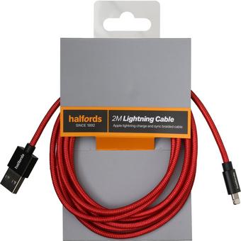 Halfords 2M Lightning Cable Black/Red