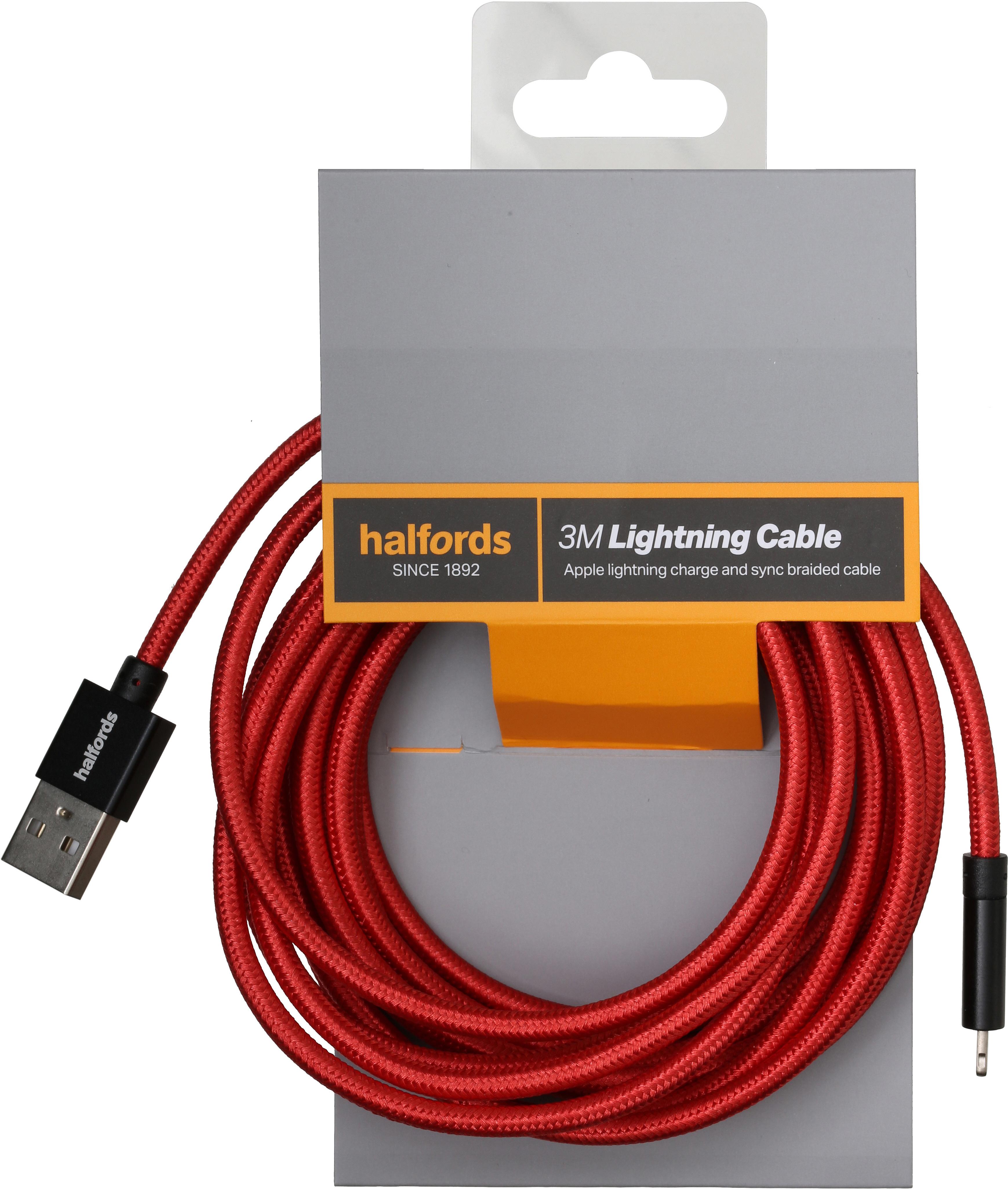 Halfords 3M Lightning Cable Black/Red