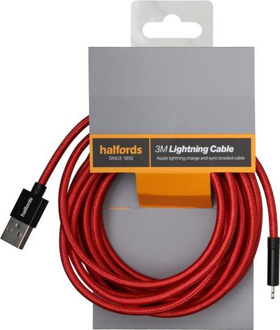 Halfords 3M Lightning Cable Black/Red Halfords 3M Lightning Cable Black/Red