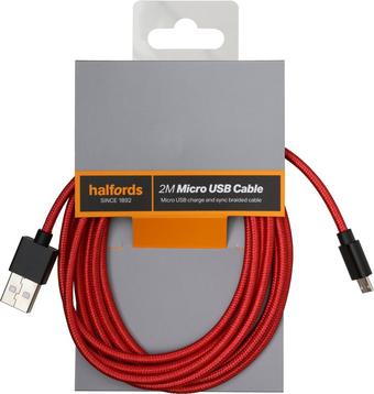 Halfords 2M Micro USB Cable Black/Red