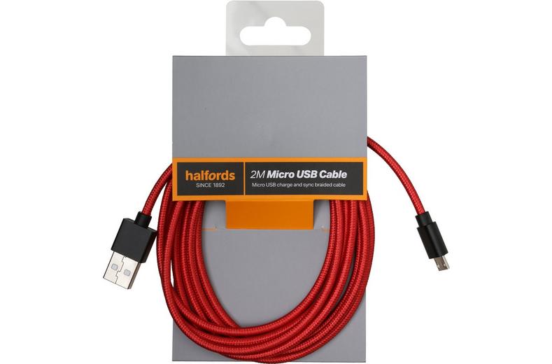 Halfords 2M Micro USB Cable Black/Red Halfords 2M Micro USB Cable Black/Red