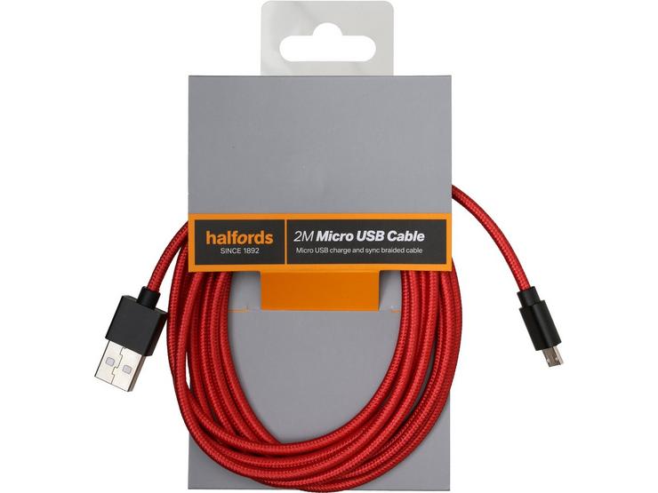 Halfords 2M Micro USB Cable Black/Red