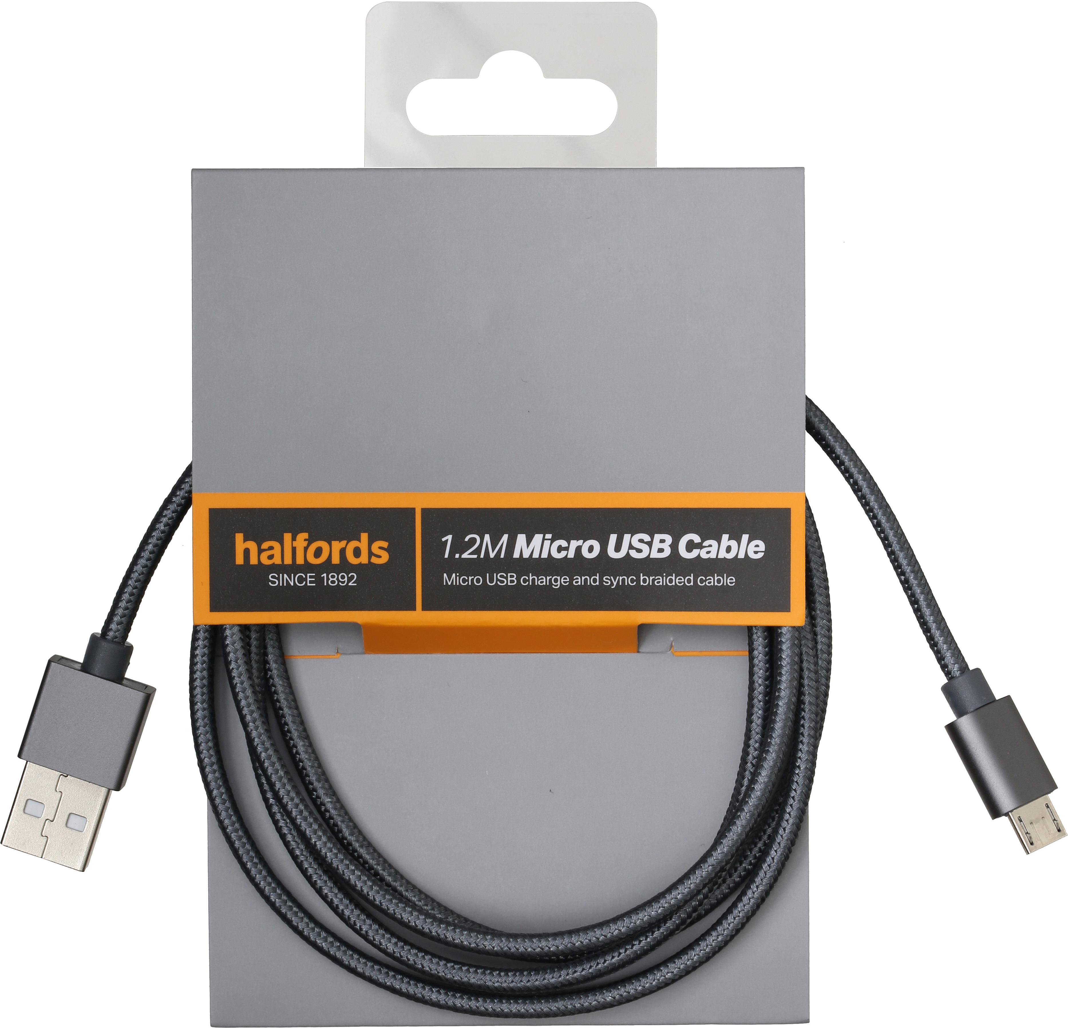 Halfords 1.2M Micro USB Cable Charcoal