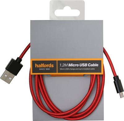 Halfords 1.2M Micro USB Cable Black/Red Halfords 1.2M Micro USB Cable Black/Red