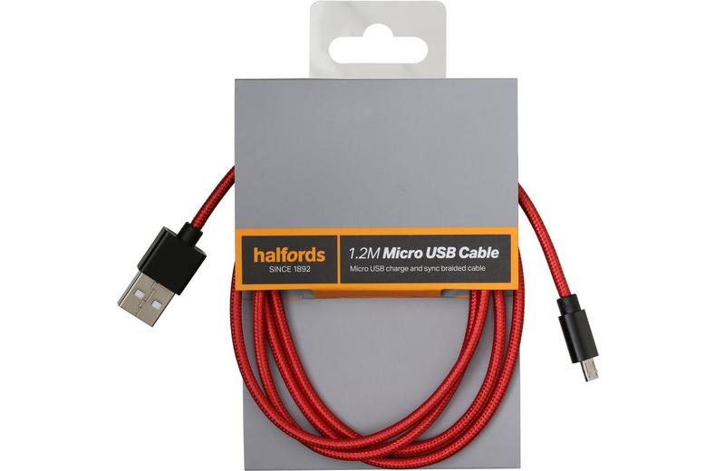 Halfords 1.2M Micro USB Cable Black/Red Halfords 1.2M Micro USB Cable Black/Red