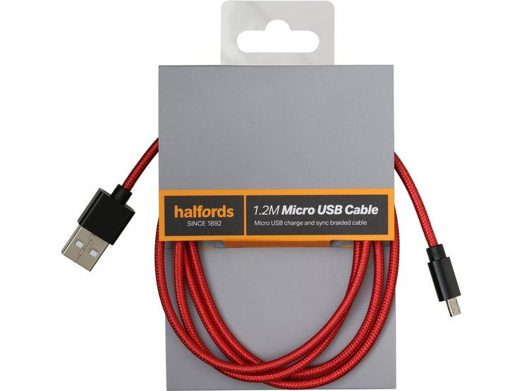 Halfords 1.2M Micro USB Cable Black/Red