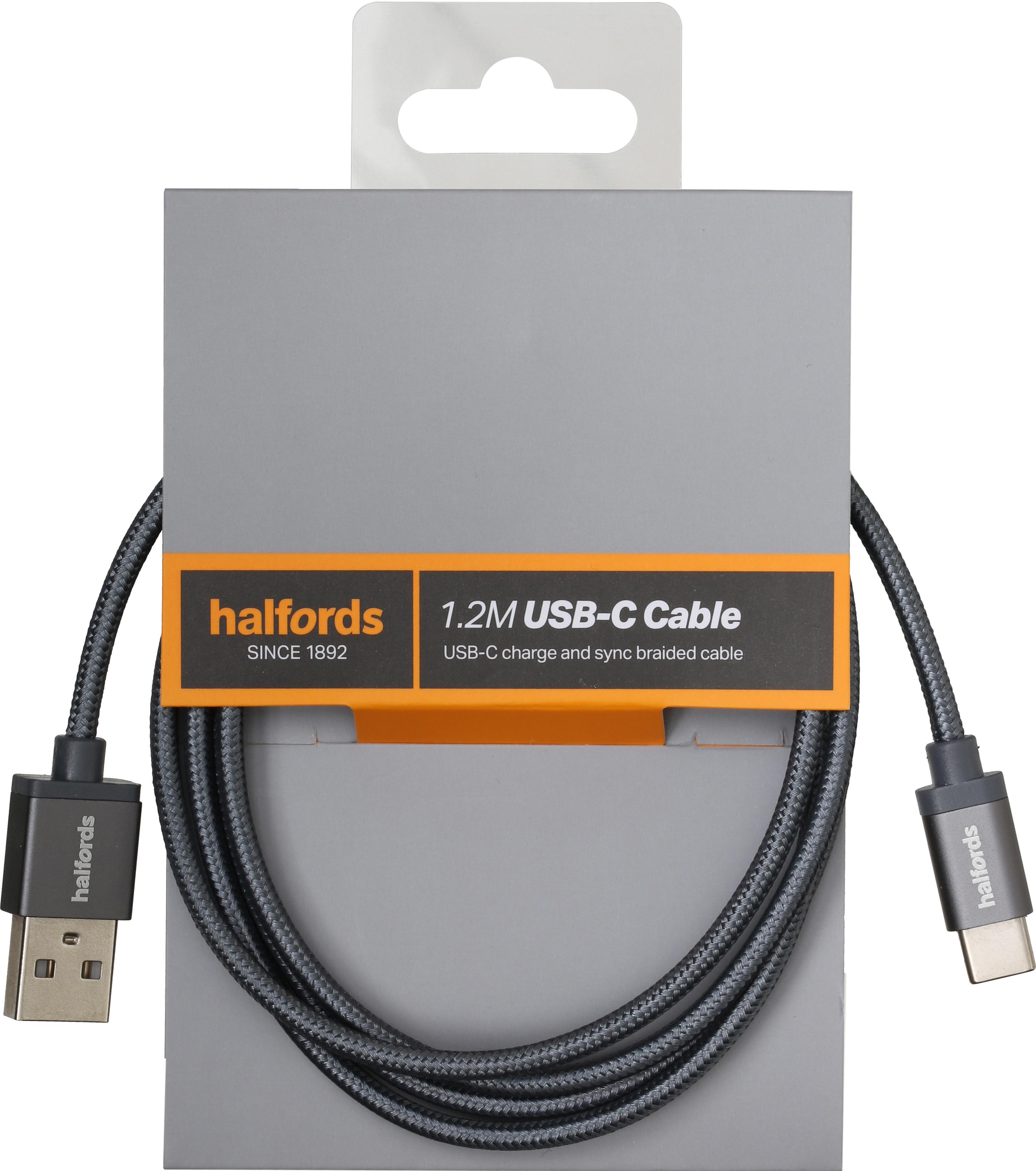 Halfords Type C Cable 1.2M - Charcoal