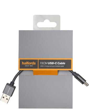 Halfords Type C Cable 15cm - Charcoal