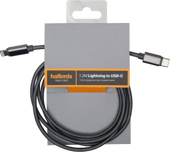 Halfords USB-C to Lightning 1.2M Charcoal